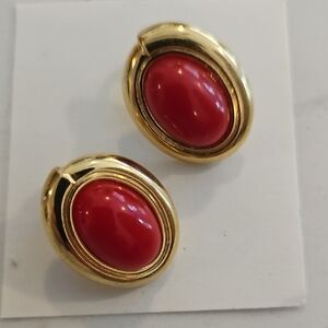 Pair of Red And Gold Clip Earrings